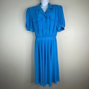 Vintage Chaus Secretary Modest Puff Sleeve Midi Dress Small Timeless Classic
